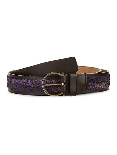 Shop Ferragamo Leather & Raffia Belt