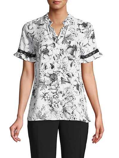 Shop Karl Lagerfeld Lace-trim Floral Shirt