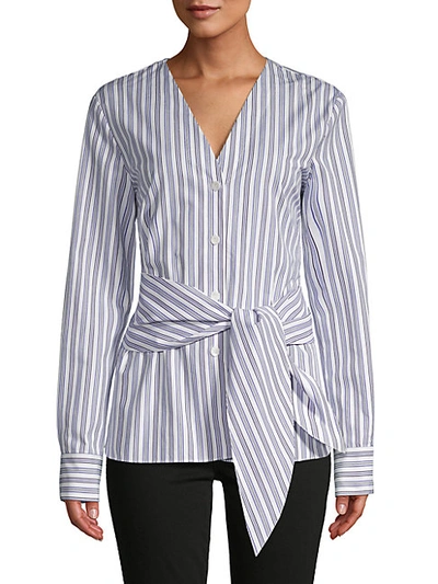 Shop Tibi Striped Belted Cotton Top