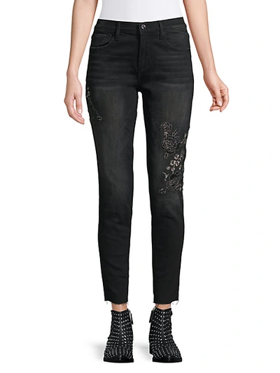 Shop Driftwood Jackie Floral Embroidered Raw Edge Skinny Jeans