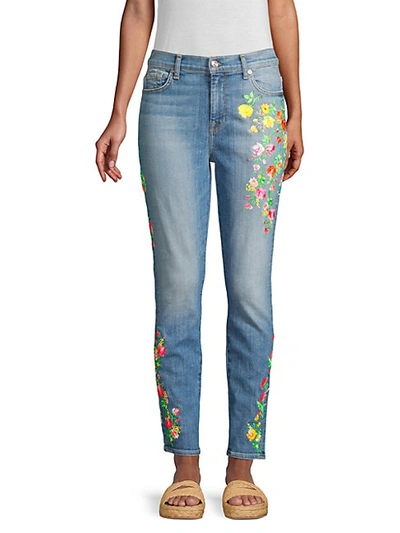 Shop 7 For All Mankind High-rise Embroidered Floral Skinny Ankle Jeans