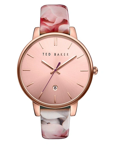 Shop Ted Baker Kate Round Floral Print Leather Strap Analog Watch
