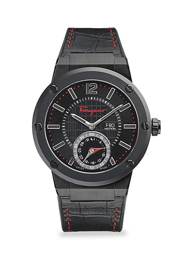 Shop Ferragamo F-80 Motion Ip Stainless Steel & Leather-strap Watch