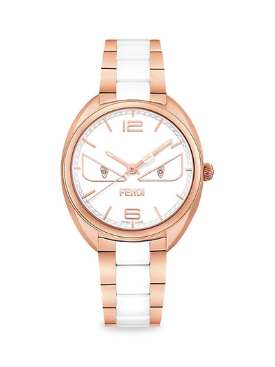 Shop Fendi Momento  Bugs Rose Goldtone Stainless Steel & Ceramic Diamond Bracelet Watch