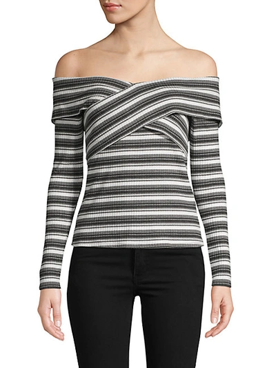 Shop Red Haute Striped Off-the-shoulder Top