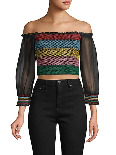 Shop Alice And Olivia Colorblock Off-the-shoulder Cropped Top