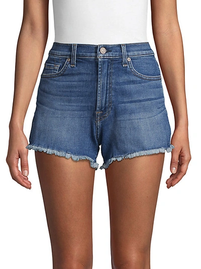 Shop 7 For All Mankind High-rise Frayed Cuff Jeans Shorts