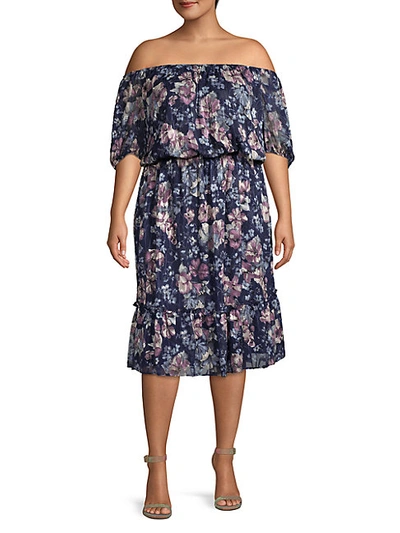 Shop Adrianna Papell Plus Floral Off-the-shoulder Blouson Dress