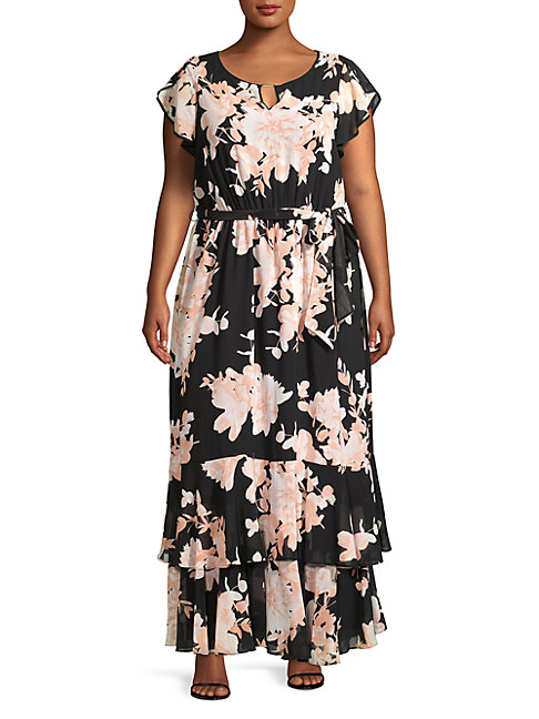 black floral chiffon maxi dress