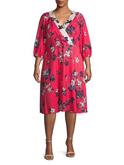 Shop Adrianna Papell Plus Floral Three-quarter Sleeve Dress