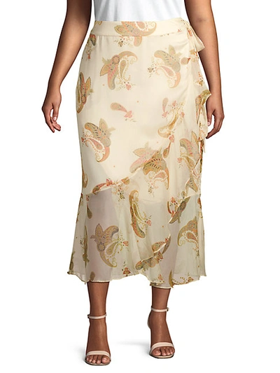 Shop Vince Camuto Plus Paisley-print Ruffled Wrap Skirt