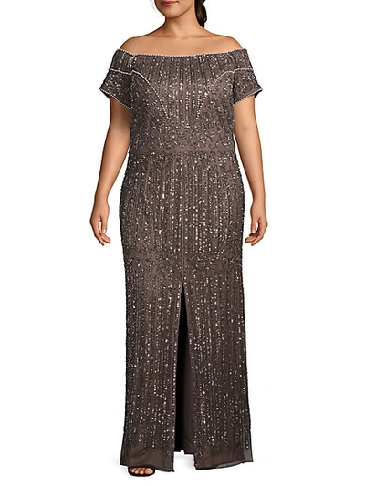 Shop Adrianna Papell Plus Embellished Front-slit Gown
