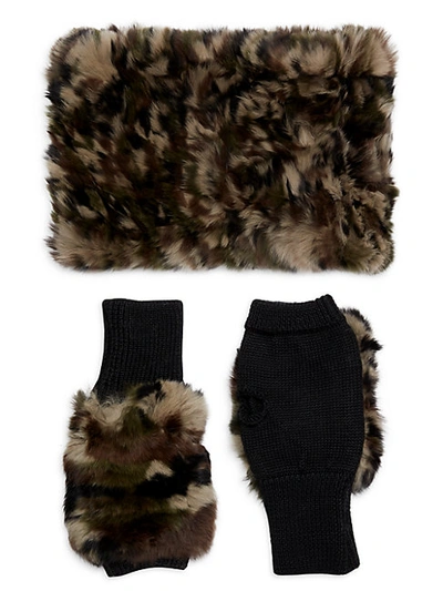Shop Jocelyn Camo Rabbit Fur Collar & Knit Fingerless Gloves