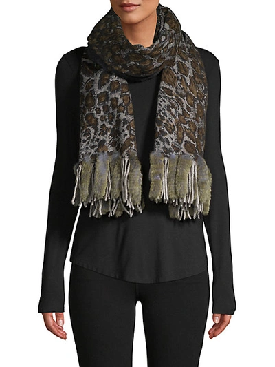 Shop La Fiorentina Printed Wool & Rabbit Fur Scarf