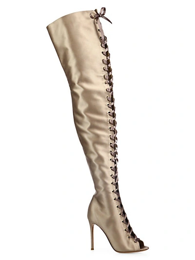 Shop Gianvito Rossi Marie Satin Lace-up Peep-toe Over-the-knee Boots