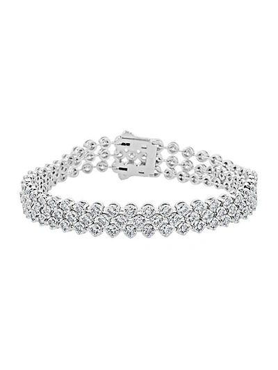 Shop Saks Fifth Avenue 14k White Gold & Diamond Round Illusion-set 3-row Bracelet