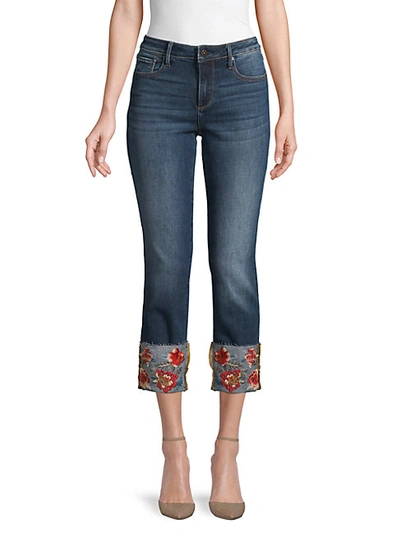Shop Driftwood Colette Floral Embroidery Straight Cropped Jeans