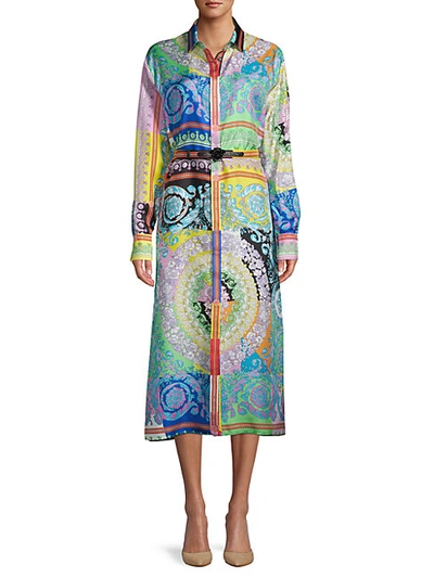 Shop Versace Printed Silk Belted Dress