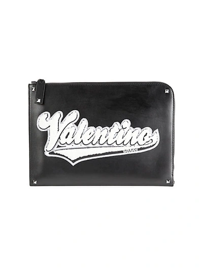 Shop Valentino Fuzzy Logo Patch Leather Document Case