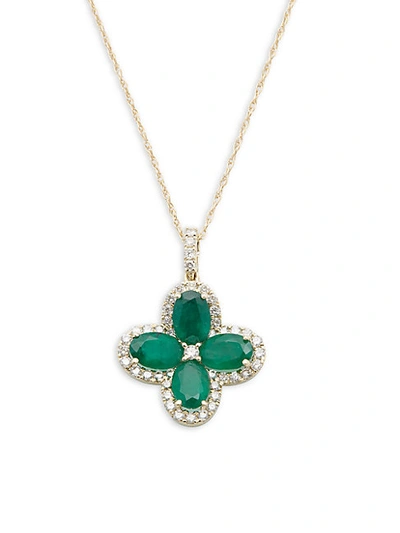 Shop Saks Fifth Avenue 14k Yellow Gold, Emerald & Diamond Pendant Necklace