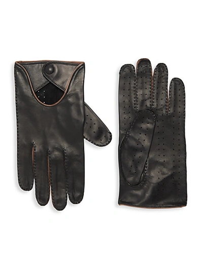 Shop Portolano Contrast-trim Leather Gloves