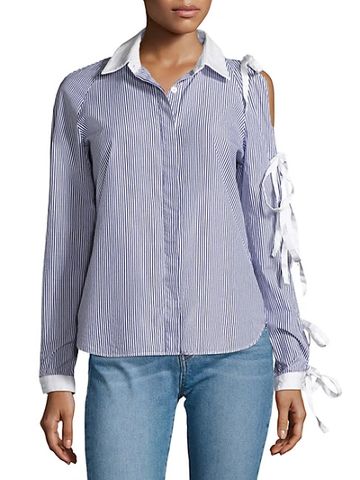 Shop Sandy Liang Noah Tie Sleeve Cold-shoulder Shirt