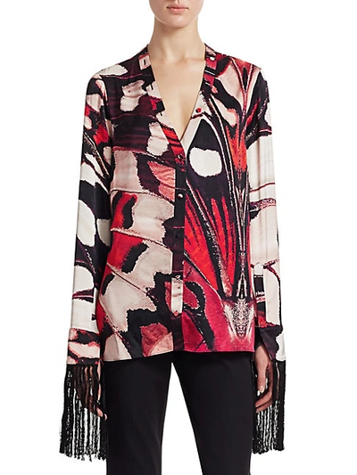 Shop Alexander Mcqueen Fringe Cuff Silk Shirt