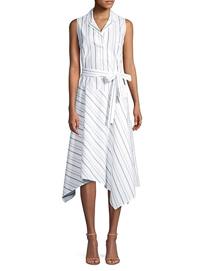 Shop Lafayette 148 Dandy Striped Sleeveless Shirt Dress