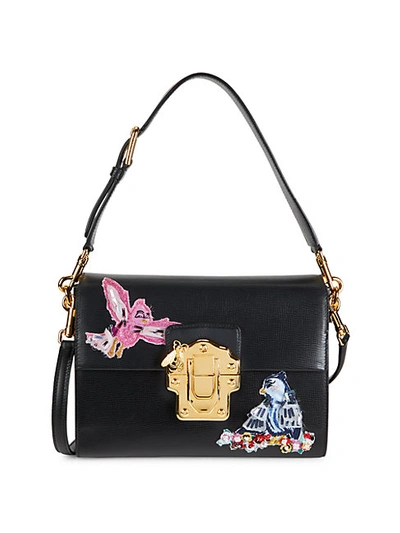 Shop Dolce & Gabbana Bird Appliqu&eacute; Leather Shoulder Bag