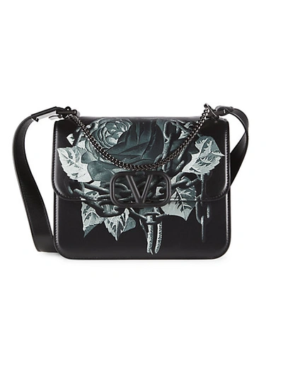 Shop Valentino Vsling Rose-print Leather Shoulder Bag