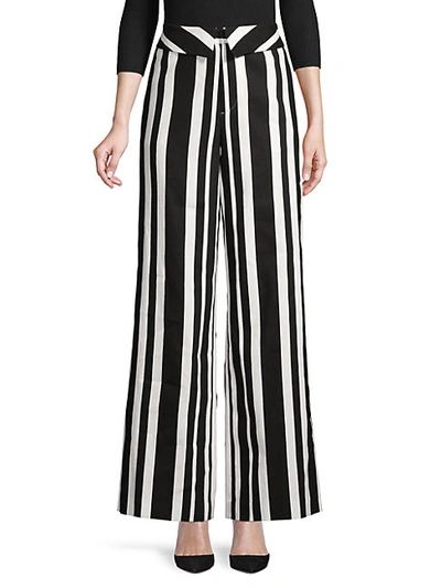 Shop Alice And Olivia Striped Linen-blend Pants