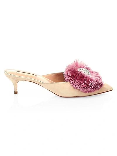 Shop Aquazzura Crystal Lotus Suede Mules