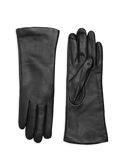 Shop Saks Fifth Avenue Polished Leather Cashmere Lined Tech Gloves
