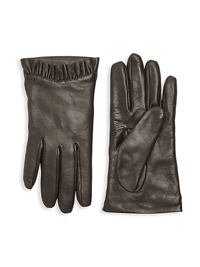 Shop Portolano Pleated-trim Leather Gloves