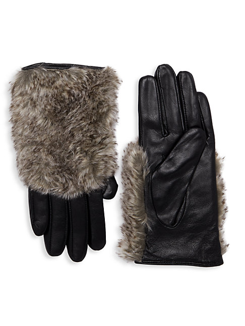 faux fur trim leather gloves