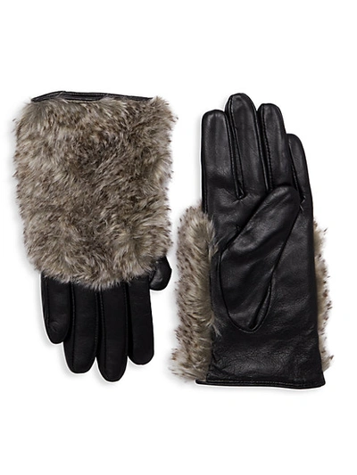 Shop La Fiorentina Faux Fur-trim Leather Gloves