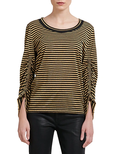 Shop Donna Karan Striped Cinched Sleeve Tee