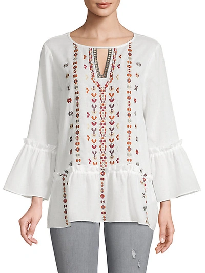 Shop Laundry By Shelli Segal Embroidered Boho Cotton Top
