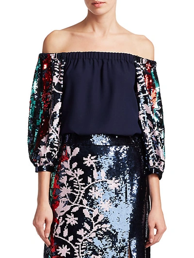 Shop Tanya Taylor Sequined Off-the-shoulder Blouse