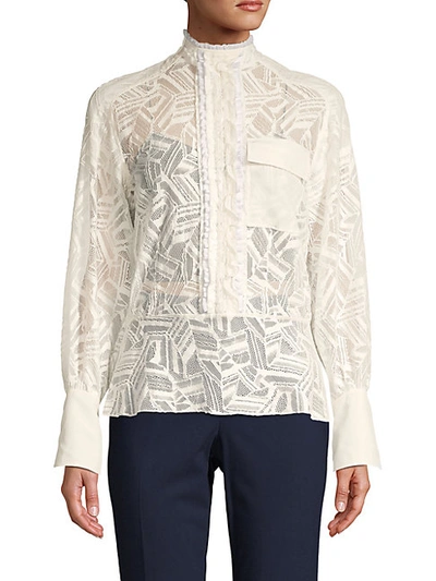 Shop Chloé Embroidered Lace Cotton-blend Blouse