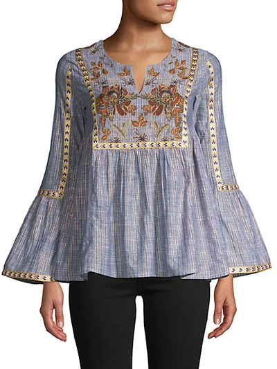 Shop Raga Embroidered Striped Cotton-blend Blouse