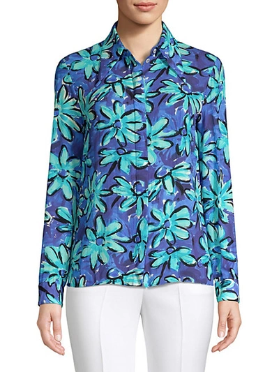 Shop Michael Kors Point Collar Floral Silk Shirt