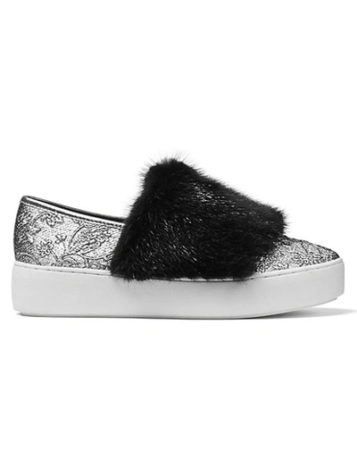 Shop Michael Kors Lorelai Mink Fur & Metallic Skate Sneakers