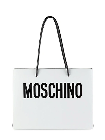 Shop Moschino Logo Convertible Leather Tote