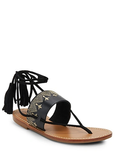Shop Soludos Embroidered Leather Lace-up Sandals