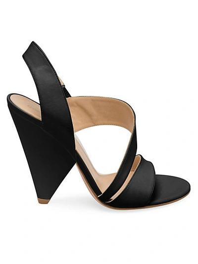 Shop Gianvito Rossi Strappy Leather Triangle Heel Sandals
