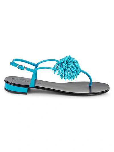 Shop Giuseppe Zanotti Embellished Leather Slingback Thong Sandals