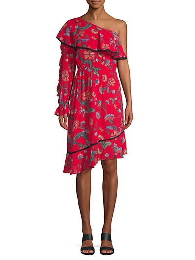 Shop Love Sam Floral One-shoulder Midi Dress