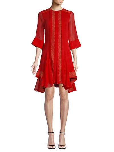 Shop Chloé Lace Sheer-sleeve Mini Dress