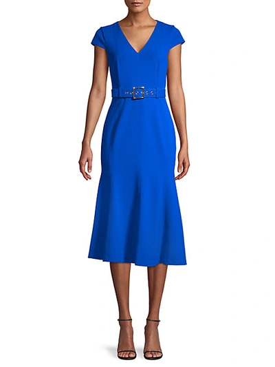 Shop Calvin Klein Belted Cap-sleeve Flare Dress